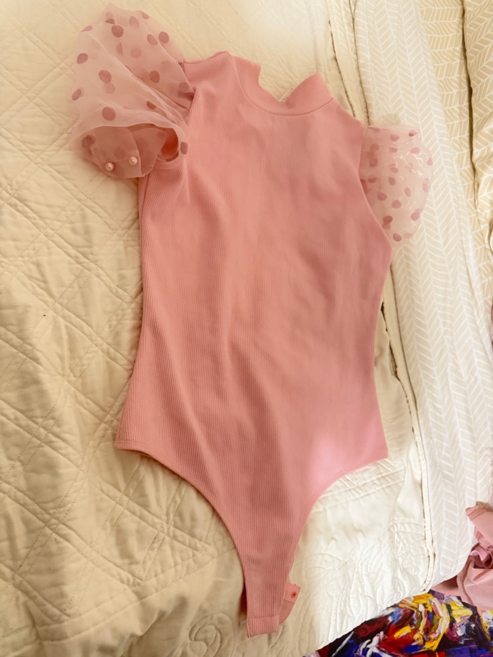 Women L ' Pink Puff Sleeve One-Piece Bodysuit